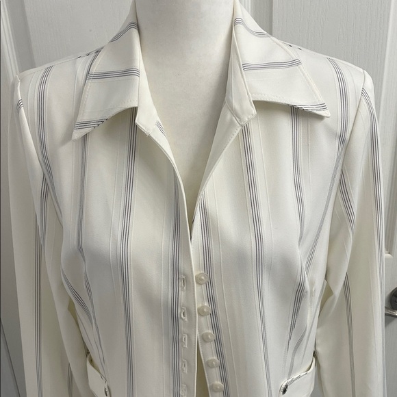 Frank Lyman Design Winter White Striped Blazer Top Button Down Front & Cuffs Sz8 - Picture 4 of 13
